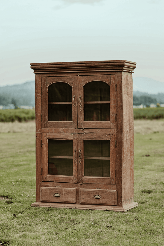 Antique Teak Wood Glass Almirah 7
