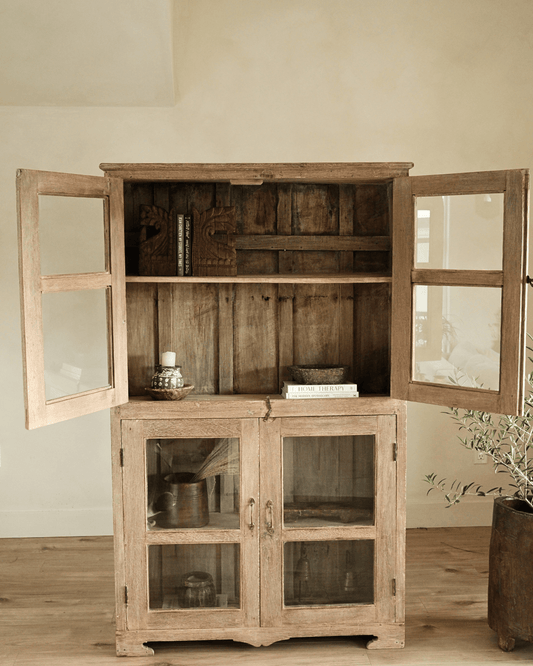 Antique Teak Wood Glass Almirah 4