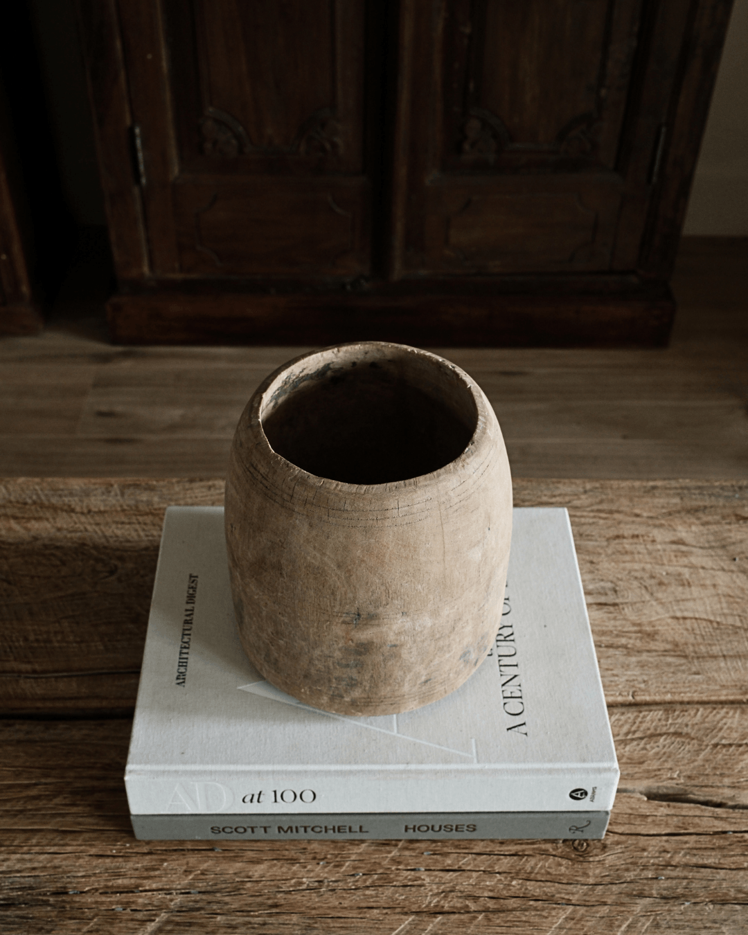 Hand Carved Teak Wood Planter 8.2"