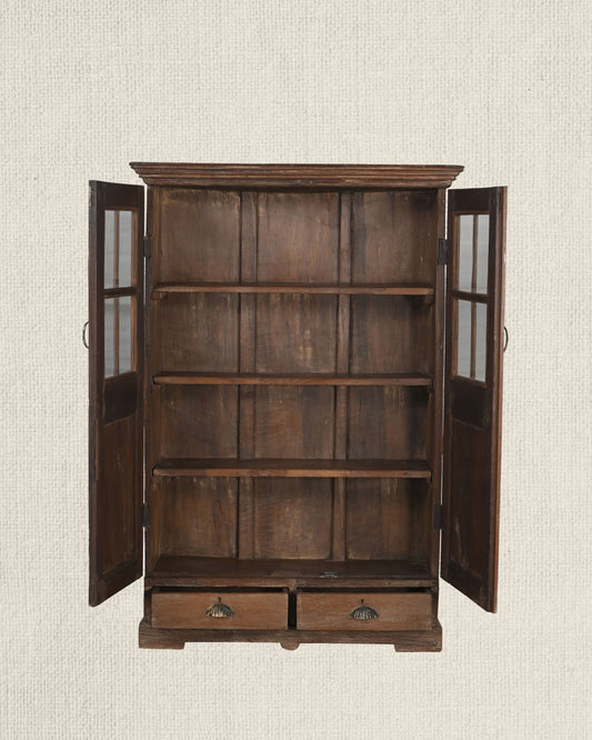 Antique Teak Wood Glass Almirah 9