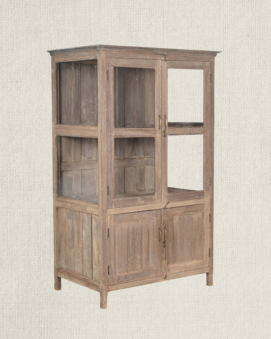 Antique Teak Wood Glass Almirah 1