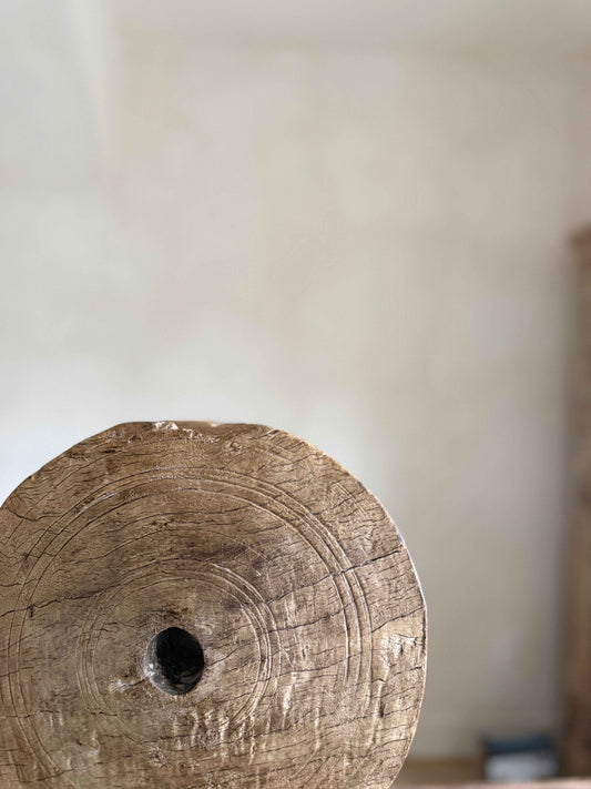 Vintage Wooden Pulley wheel on stand 13"