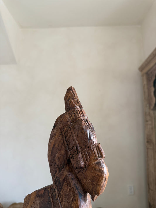 Antique Wooden Horse Head Sculpture on Stand 4