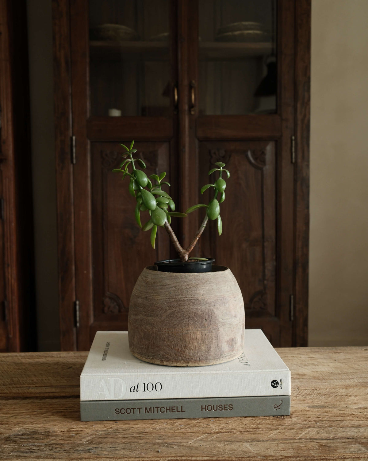 Vintage Teak Wood Pot 8.5"