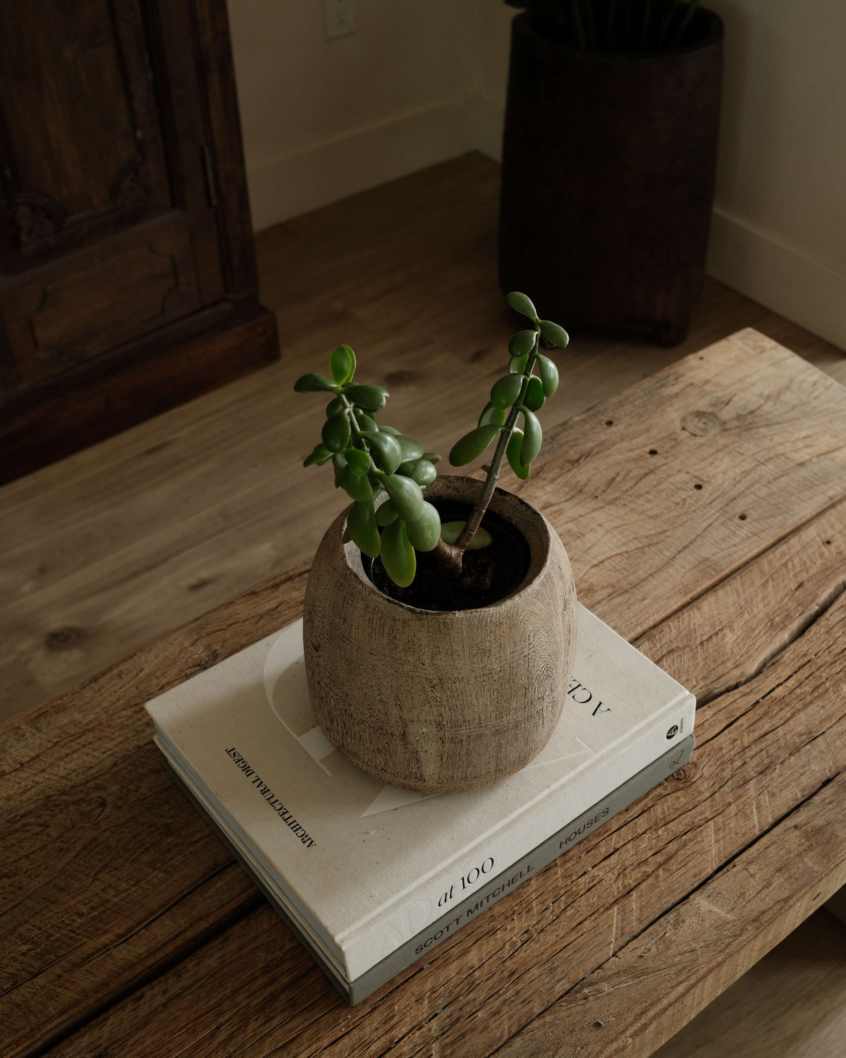 Vintage Teak Wood Pot 7"