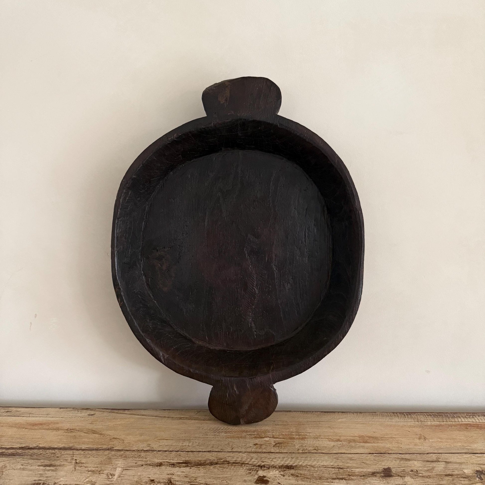 Vintage Teak Wood Dough Bowl | Dark Rustic Parat Tray 19