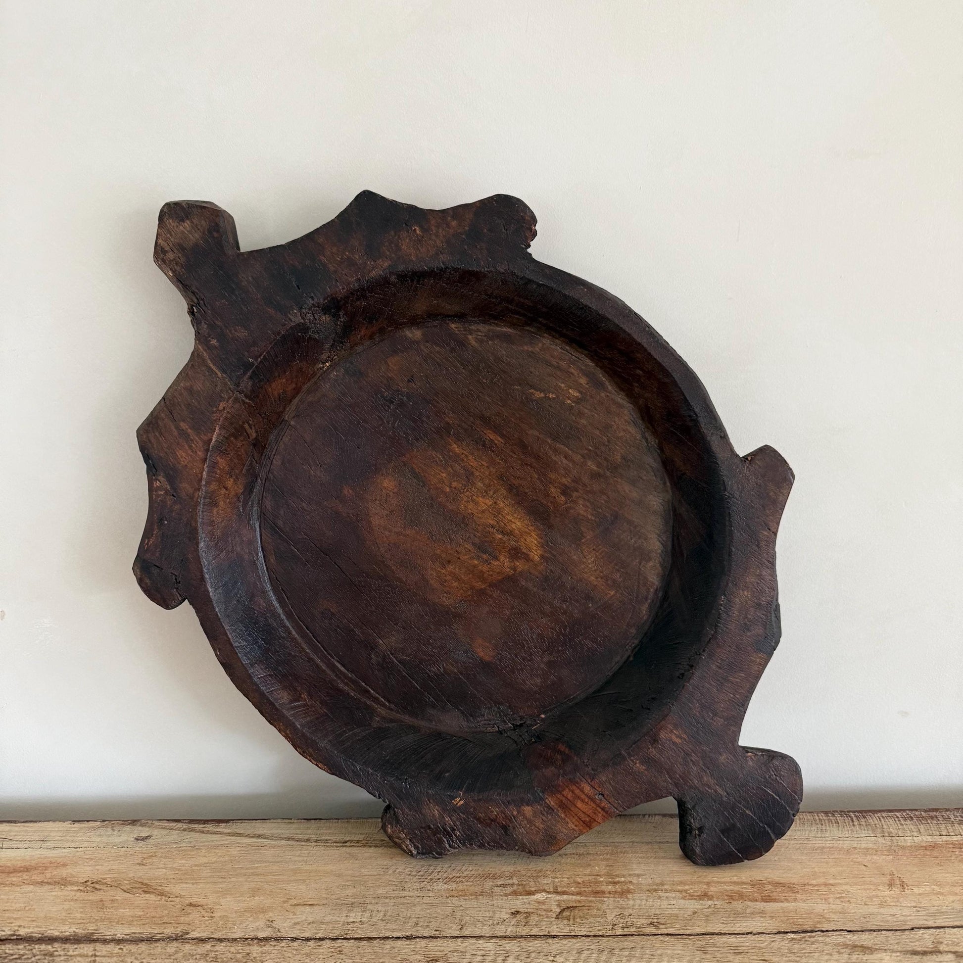 Vintage Teak Wood Dough Bowl | Dark Rustic Parat Tray 20"