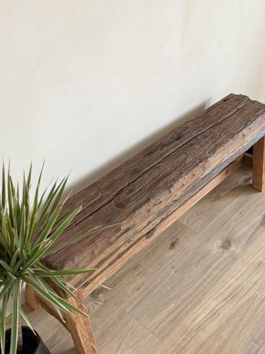 Acacia Wood Bench Handmade Weathered Wood Hallway Entryway Sofa Table - Project Kalaā