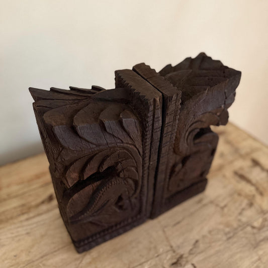Wooden Vintage Hand Carved Bookends Pair - Project Kalaā