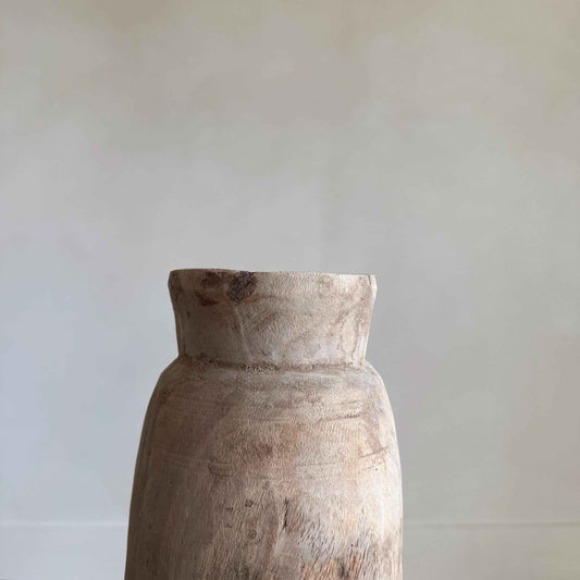 Antique Neutral Wooden Vase | Farmhouse Boho Home Decor | Tabletop Shelf Decor | Wabi Sabi Vase