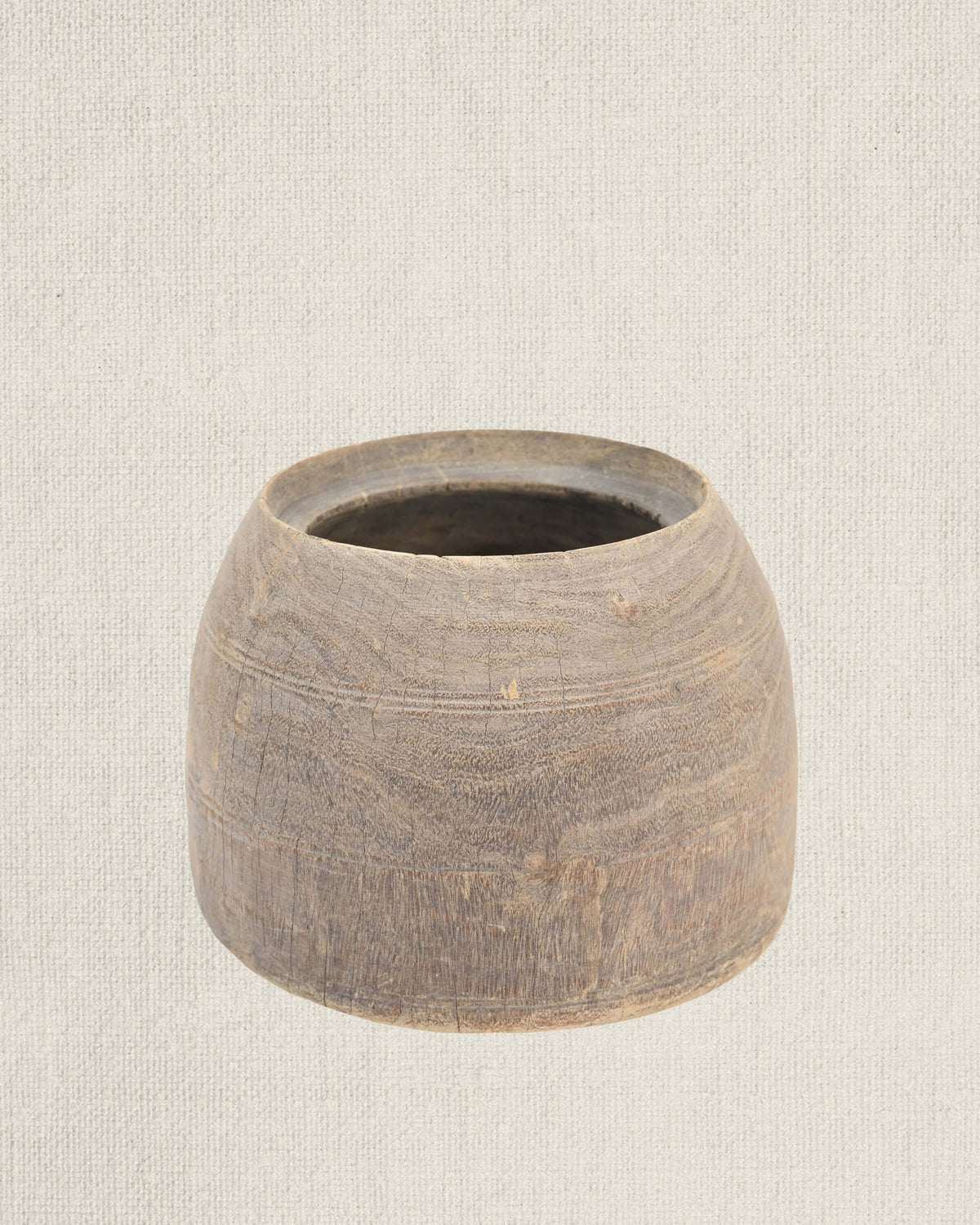 Primitive Hand Carved Wood Pot 9"