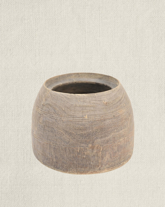 Primitive Hand Carved Wood Pot 9"