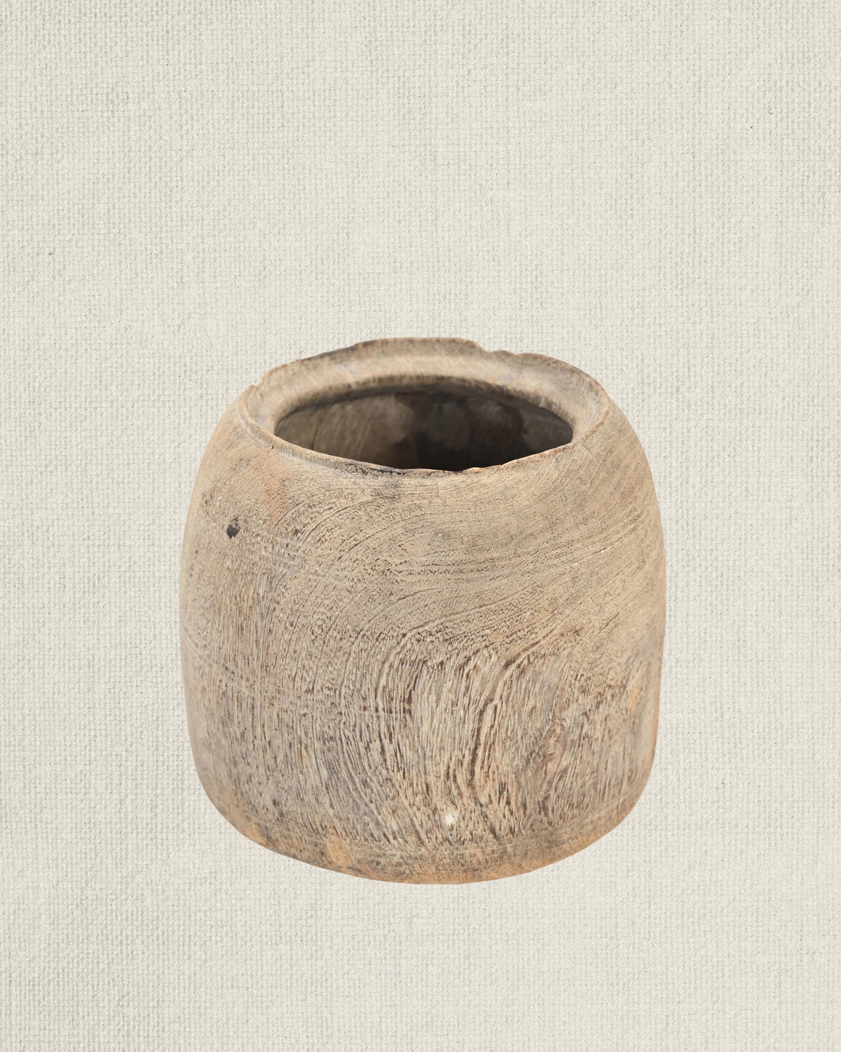 Vintage Teak Wood Pot 7"
