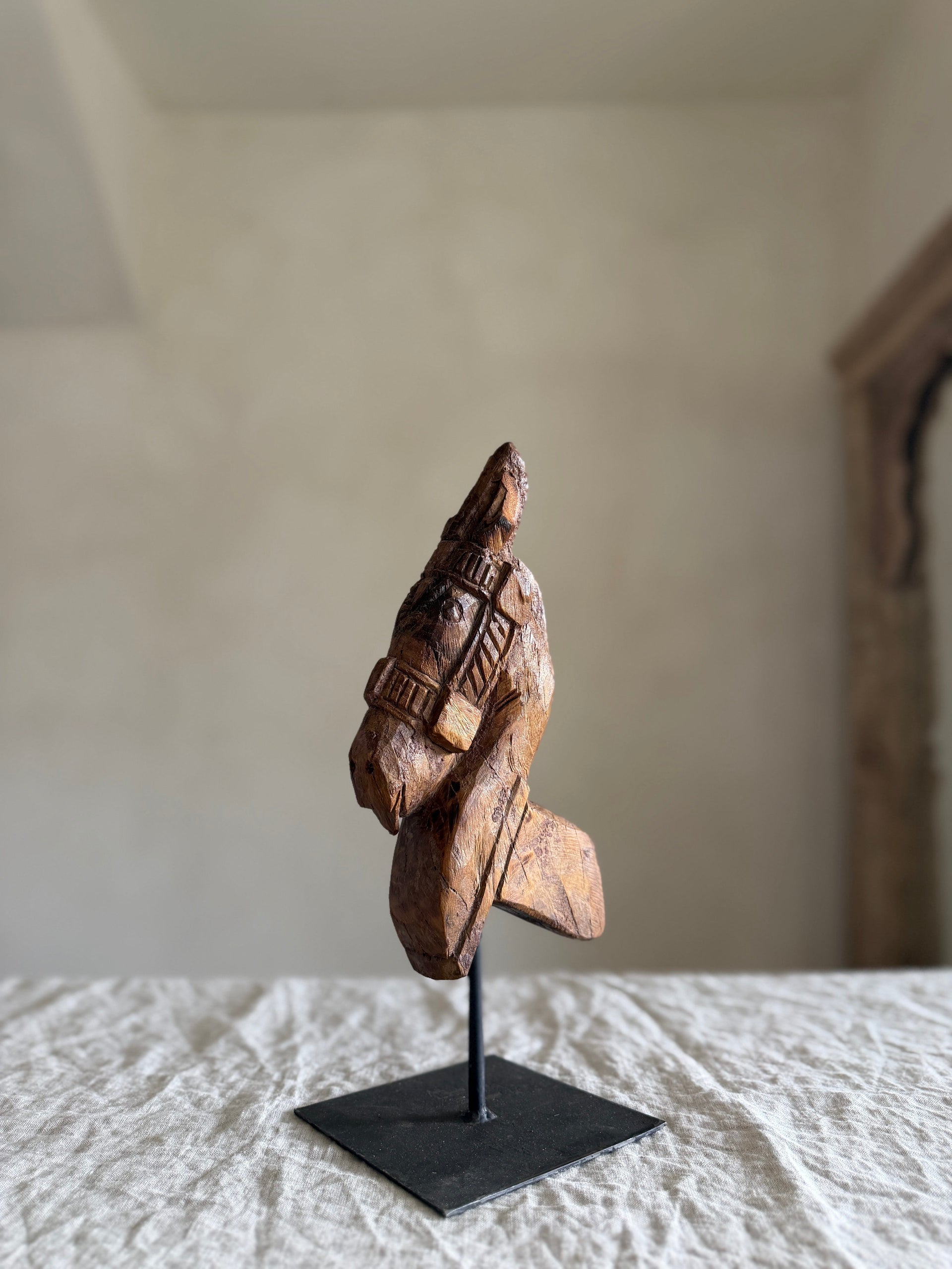 Antique Wooden Horse Head Sculpture on Stand 4
