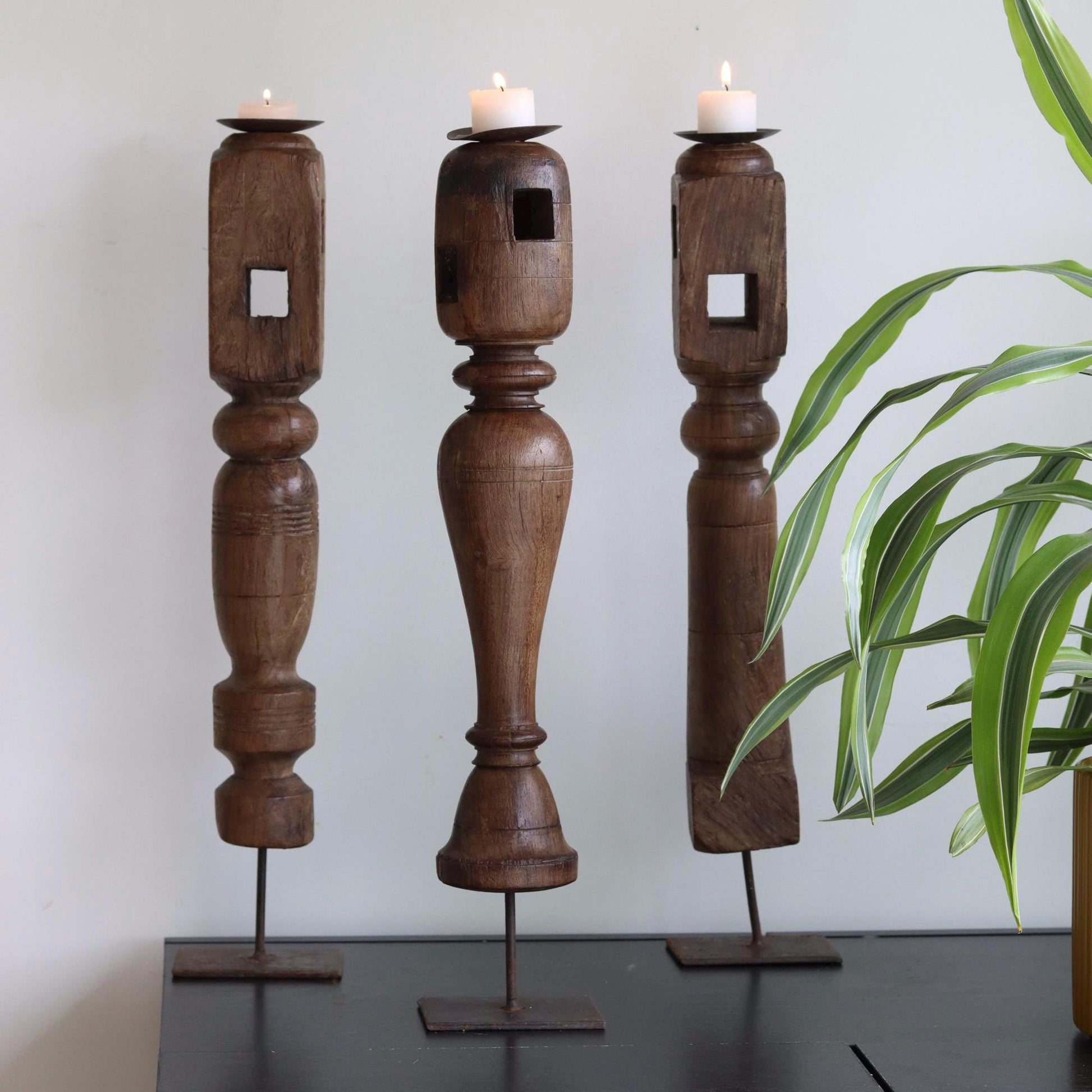 Vintage Wooden Paga Candle Holders
