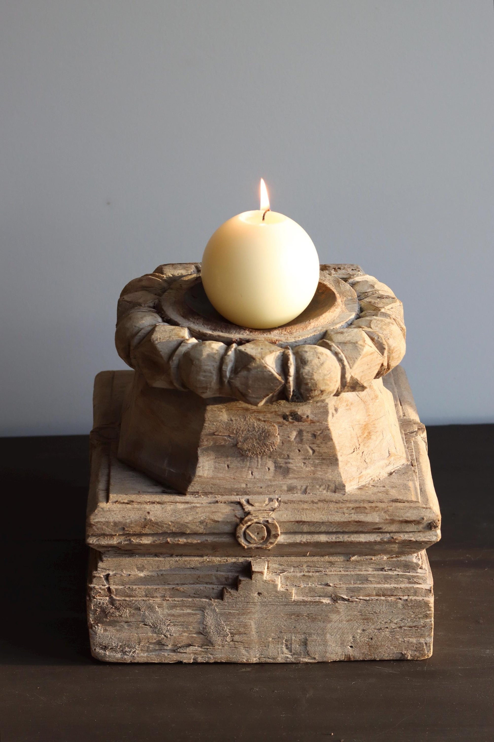 Vintage Wooden Column Base Candle Holder