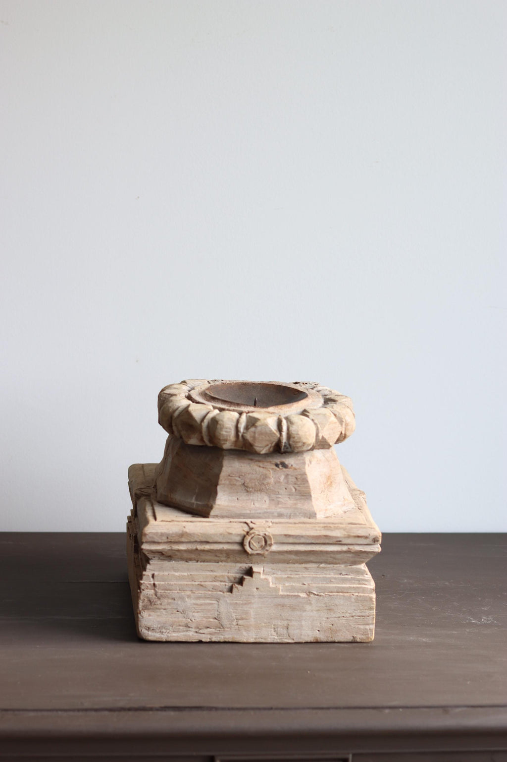 Vintage Wooden Column Base Candle Holder