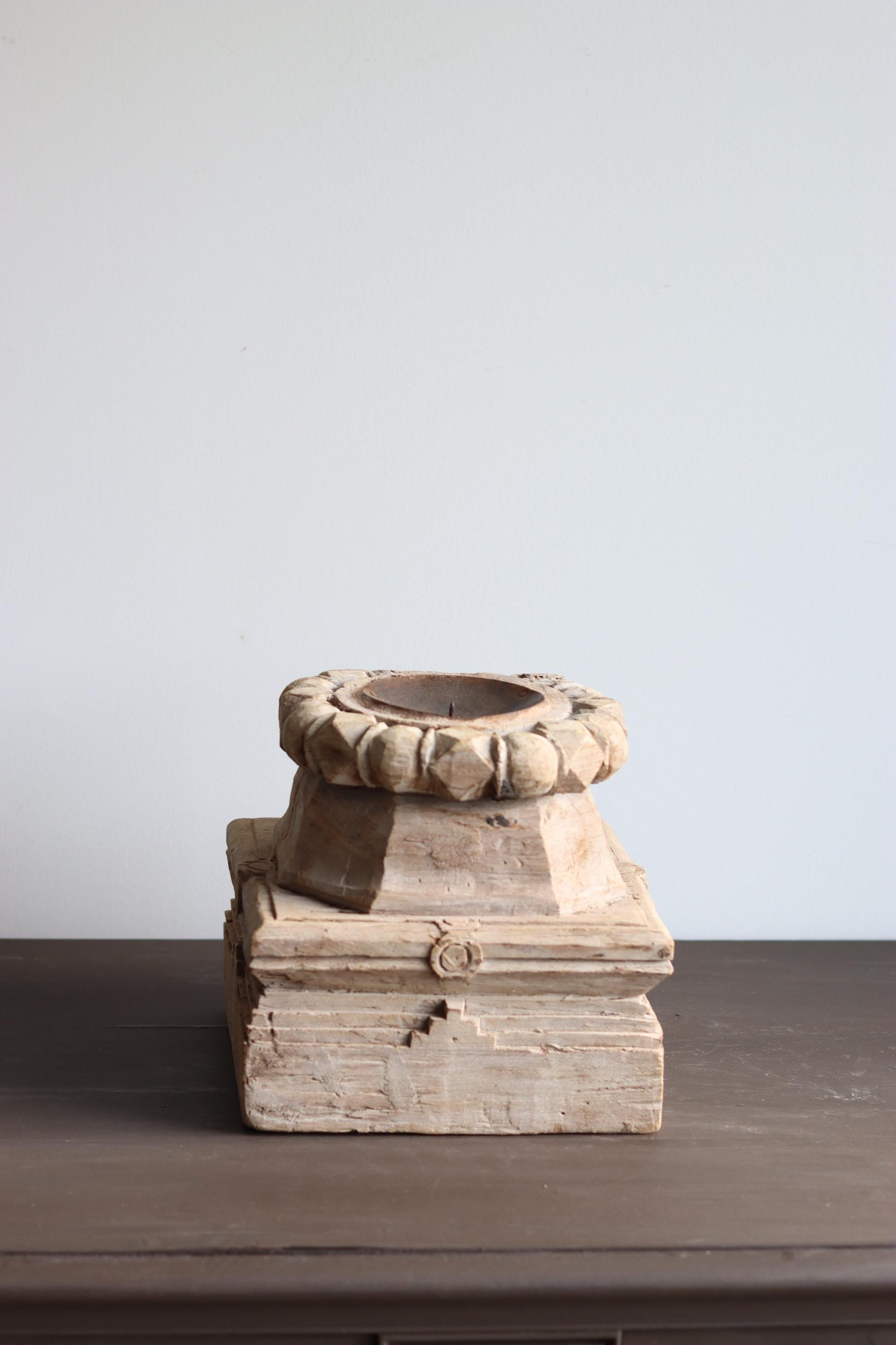 Vintage Wooden Column Base Candle Holder