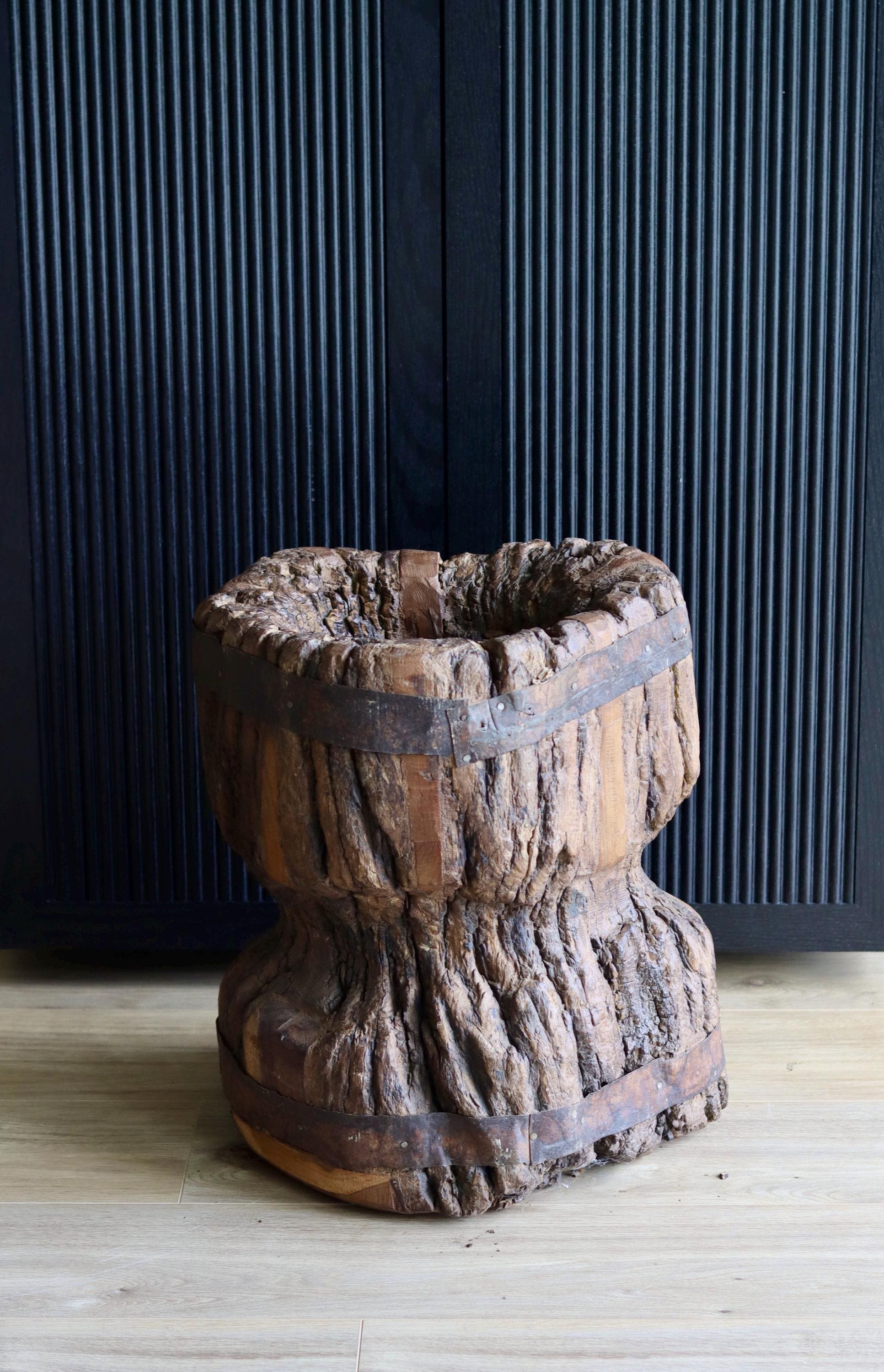Large Vintage Rustic Side Table &  Heavy Ukhali Planter