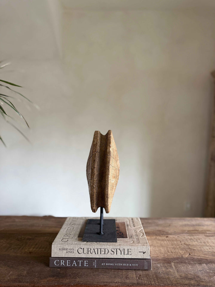Vintage Wooden Pulley wheel on stand 13"