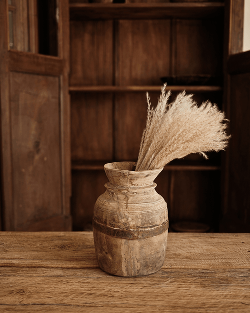 Wood Vase with Metal Band 9"