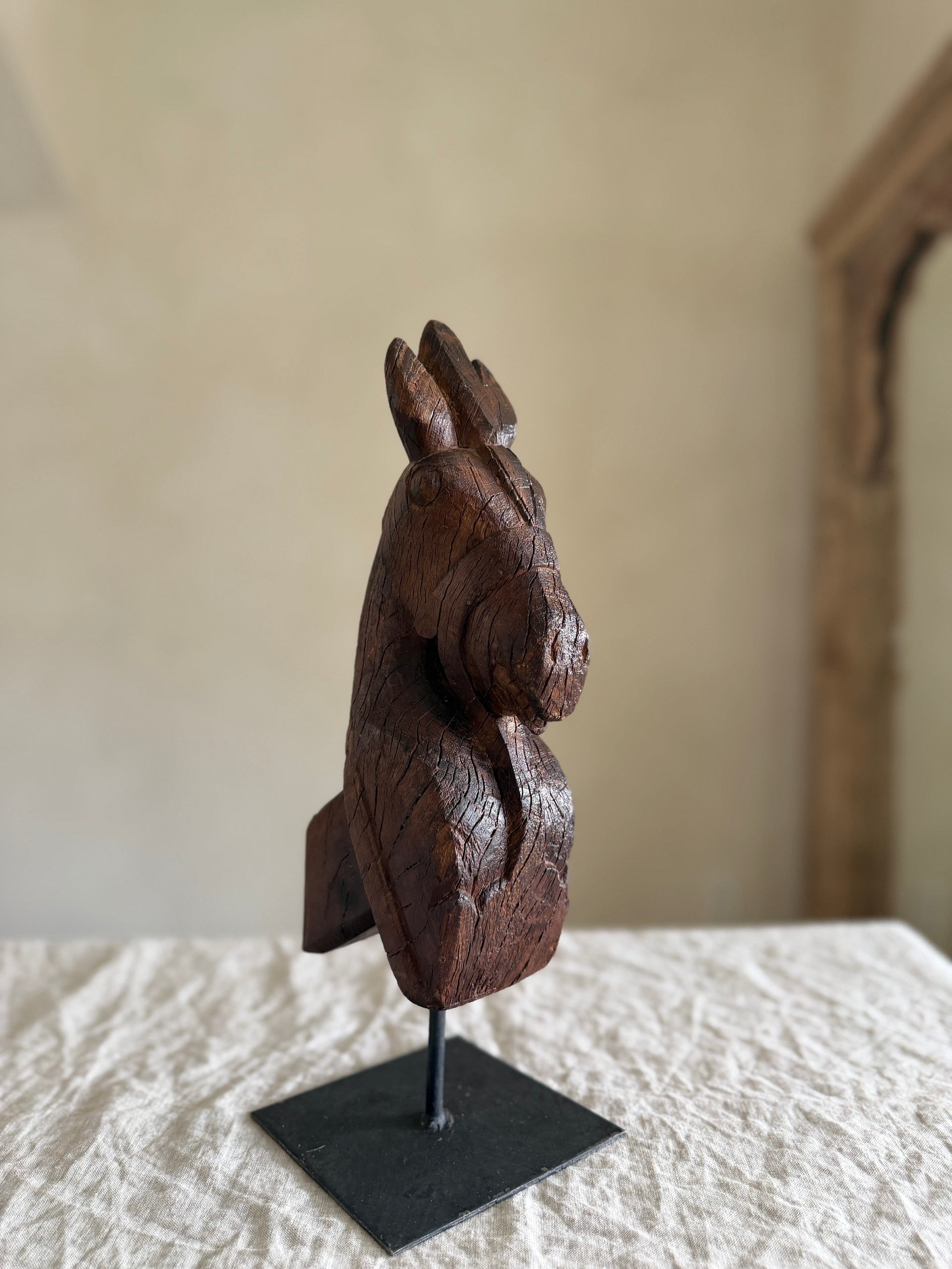 Antique Wooden Horse Head Sculpture on Stand 3