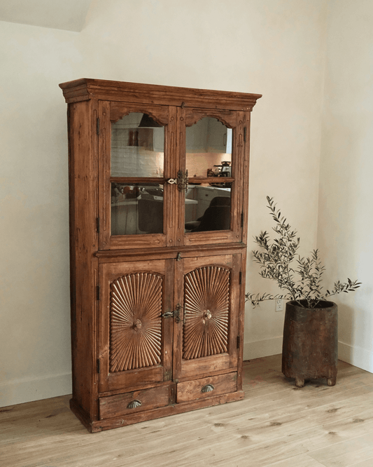 Antique Teak Wood Glass Almirah 10