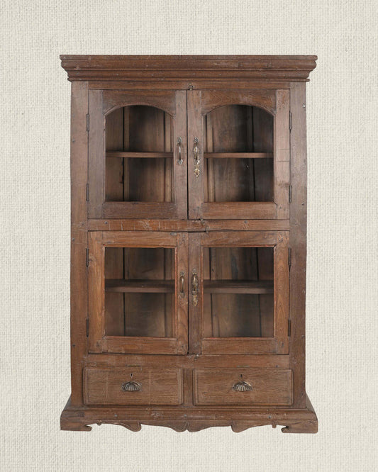 Antique Teak Wood Glass Almirah 7