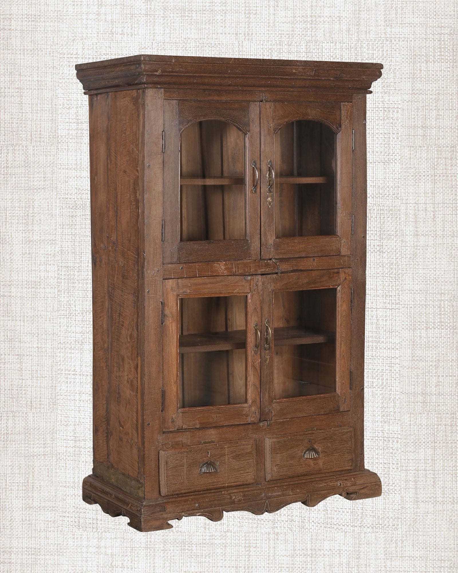 Antique Teak Wood Glass Almirah 7