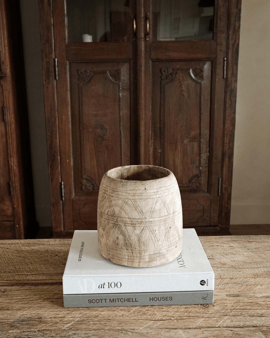 Bleached Teak Wood Pot 8"