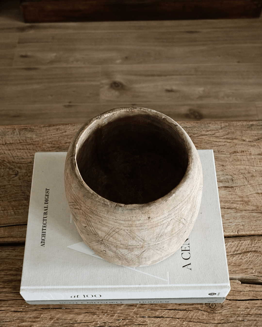 Bleached Teak Wood Pot 8"