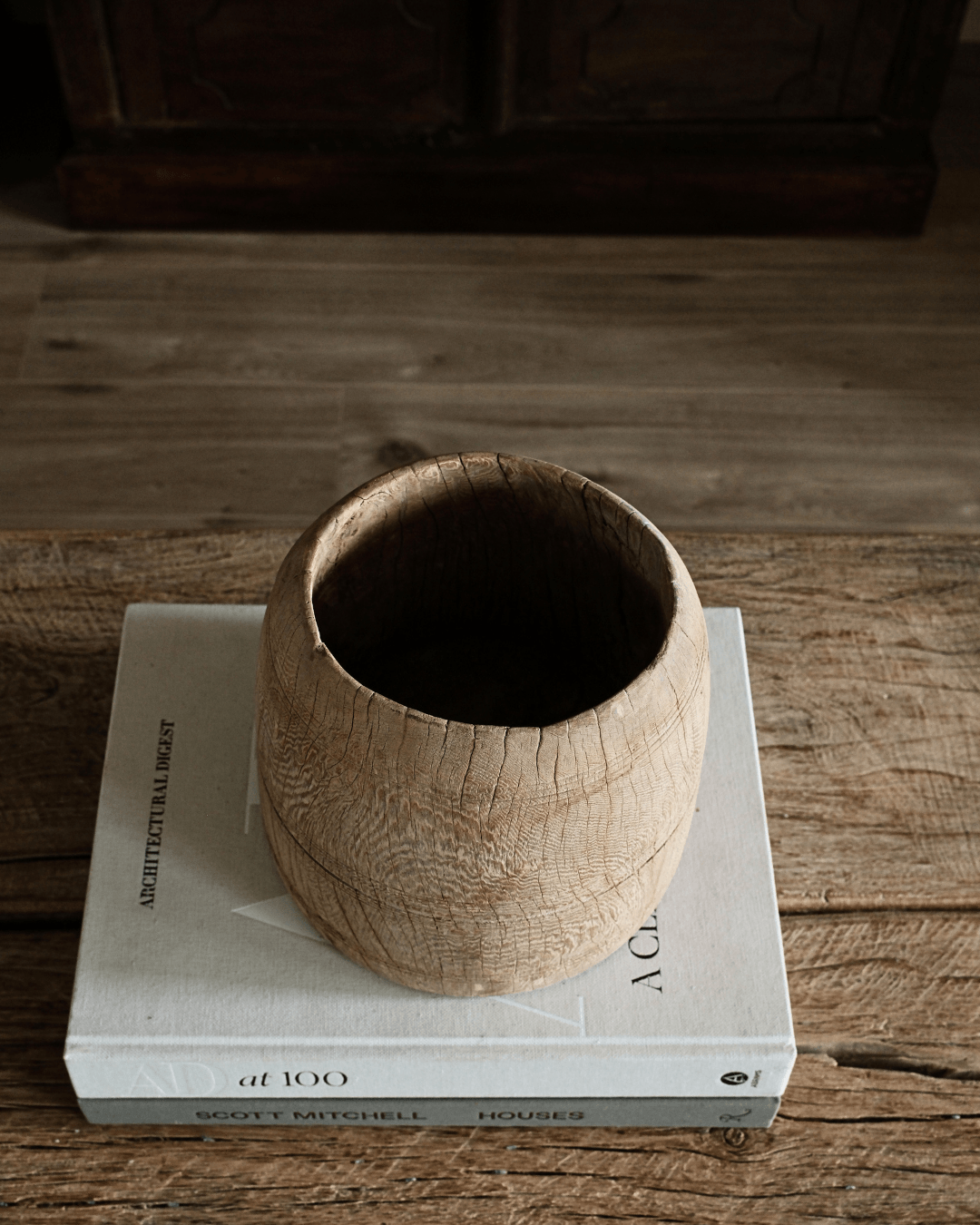 Bleached Teak Wood Pot 8"
