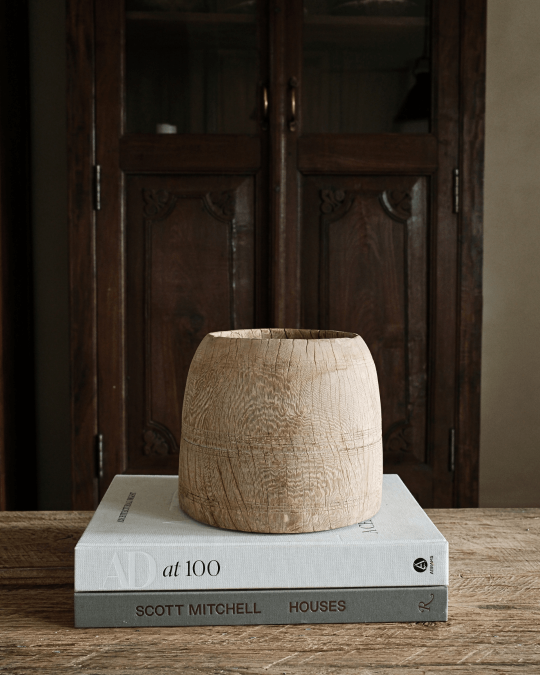 Bleached Teak Wood Pot 8"