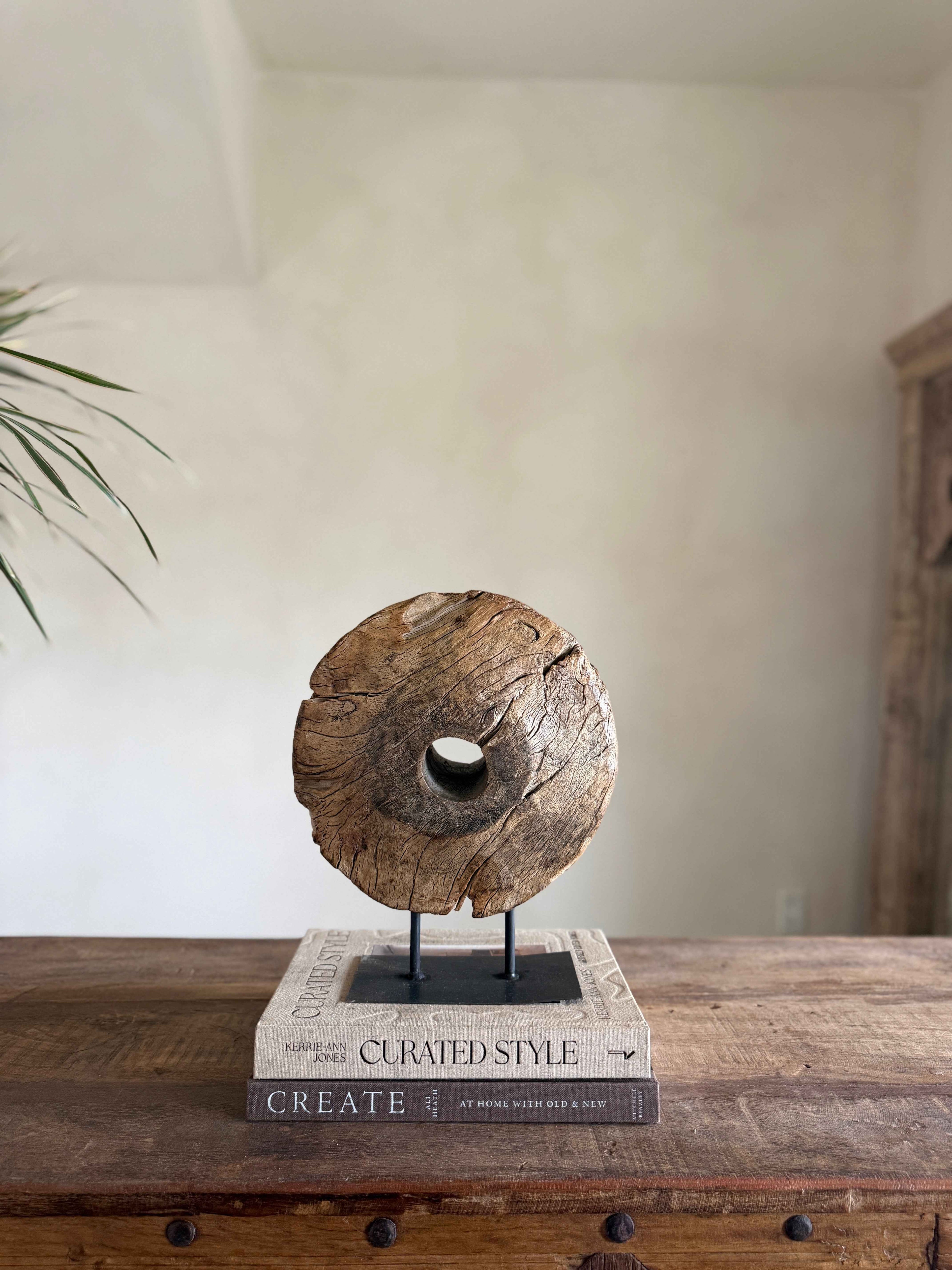 Vintage Wooden Pulley wheel on stand 12.5"