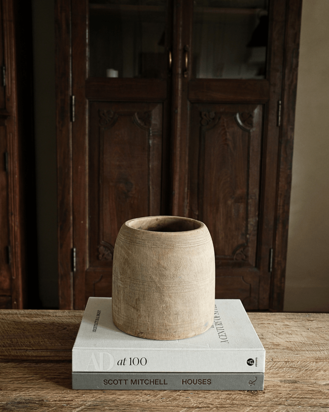 Vintage Teak Flower Pot 8"
