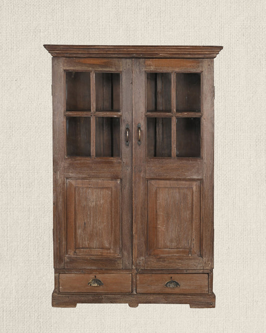 Antique Teak Wood Glass Almirah 9