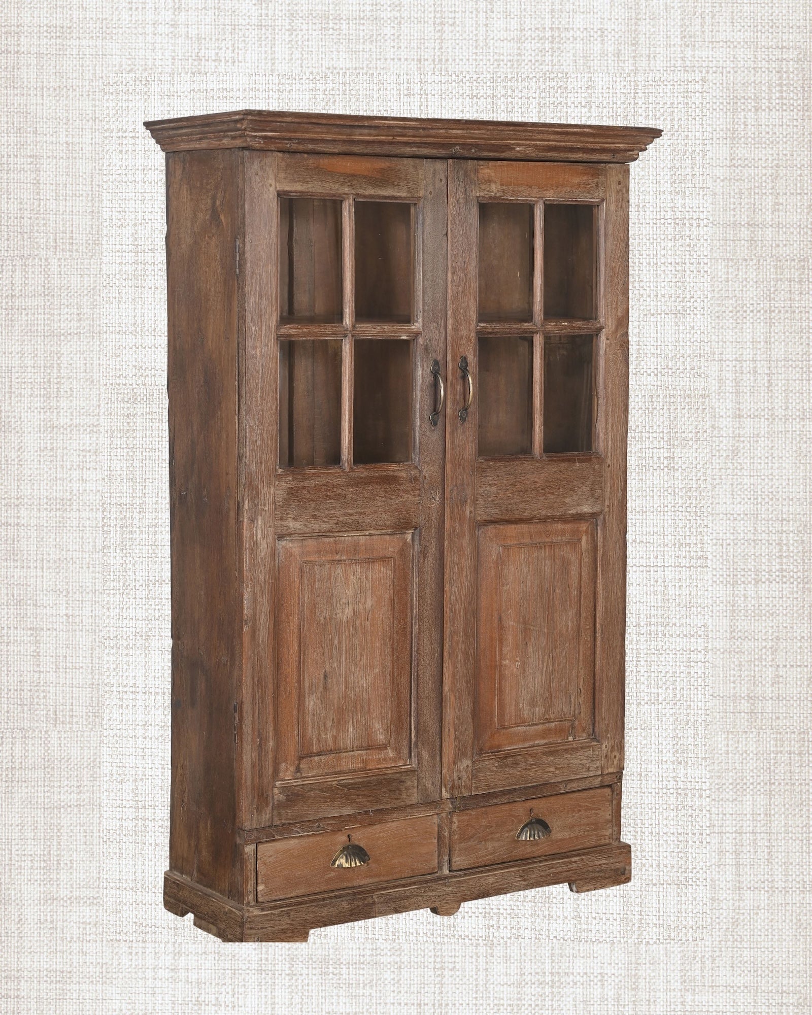 Antique Teak Wood Glass Almirah 9