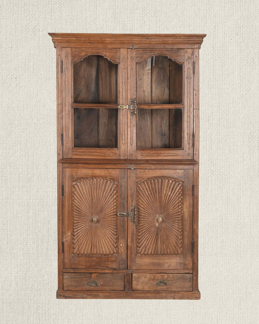 Antique Teak Wood Glass Almirah 10