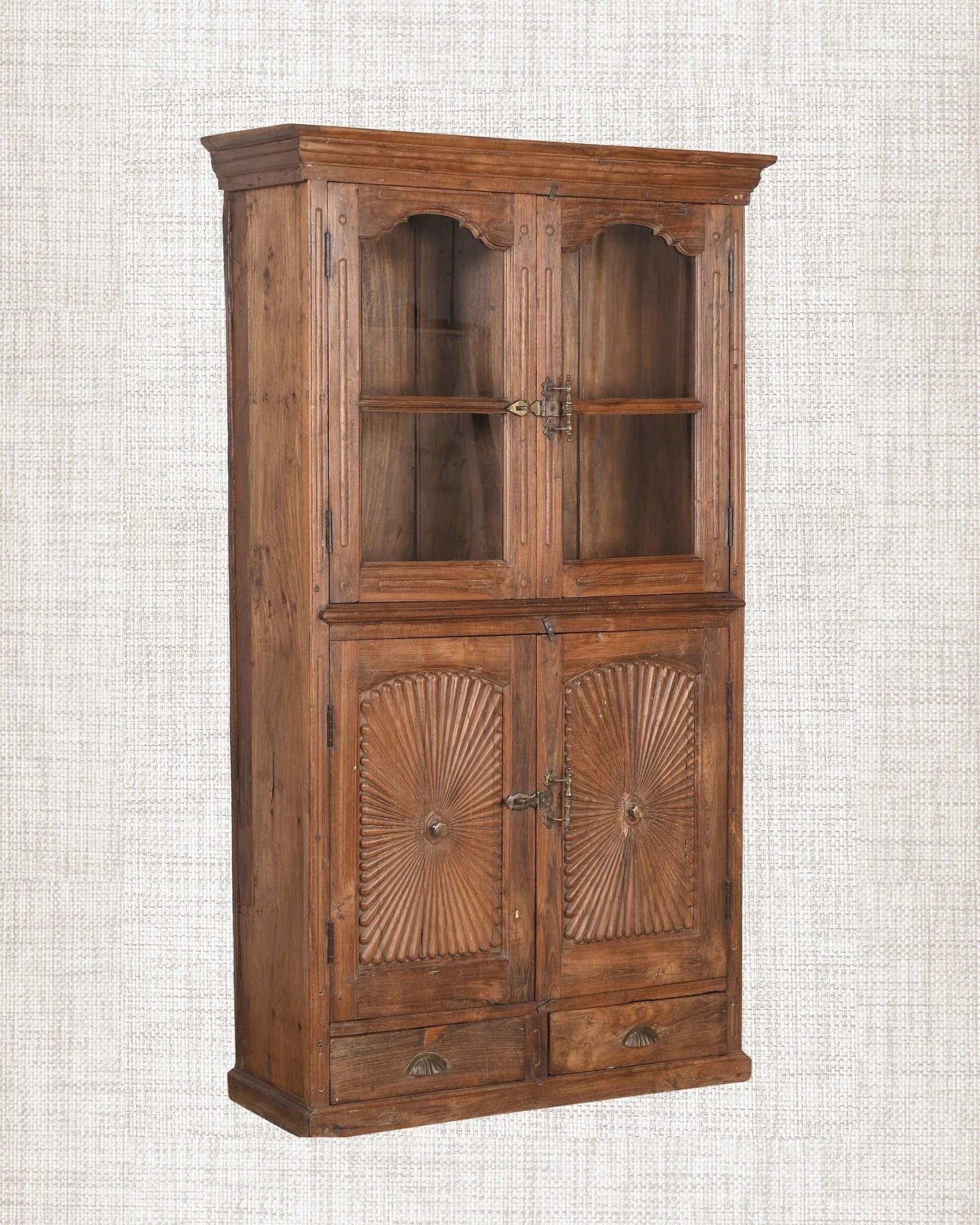 Antique Teak Wood Glass Almirah 10