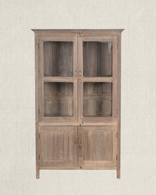 Antique Teak Wood Glass Almirah 1