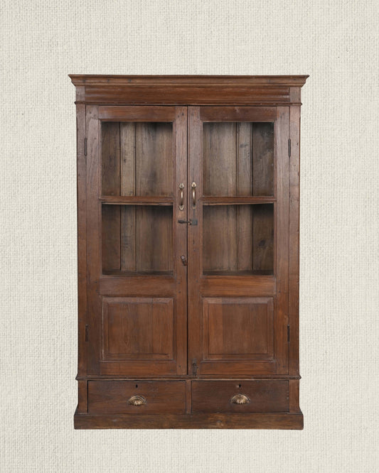 Antique Teak Wood Glass Almirah 16