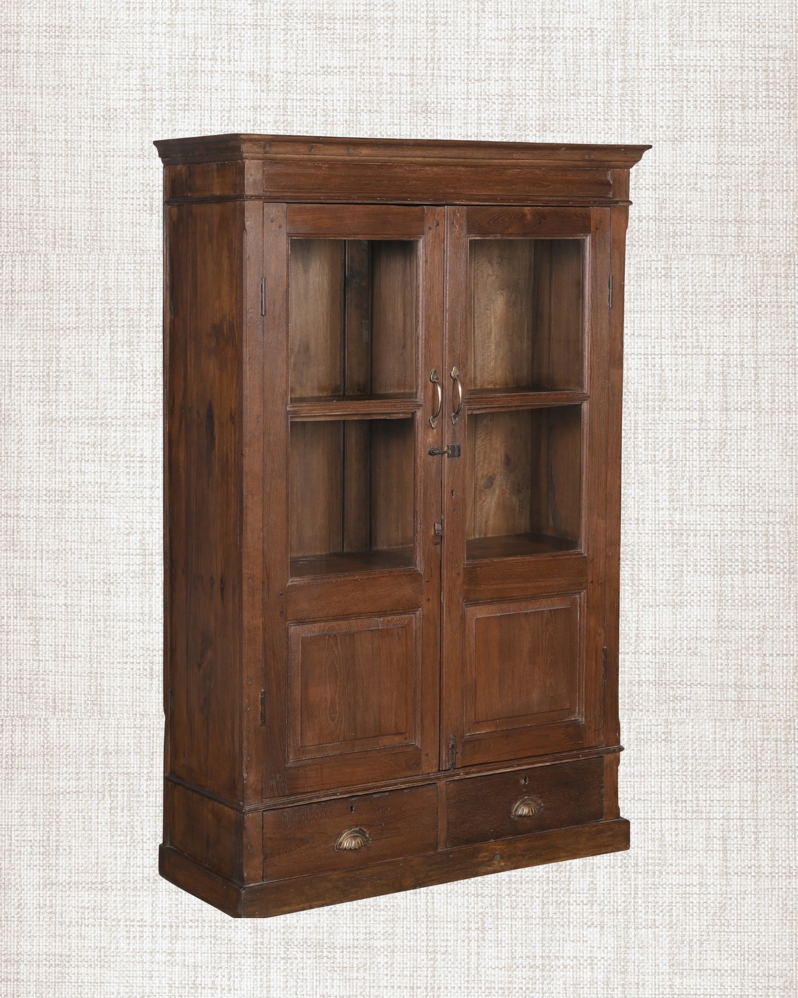 Antique Teak Wood Glass Almirah 16