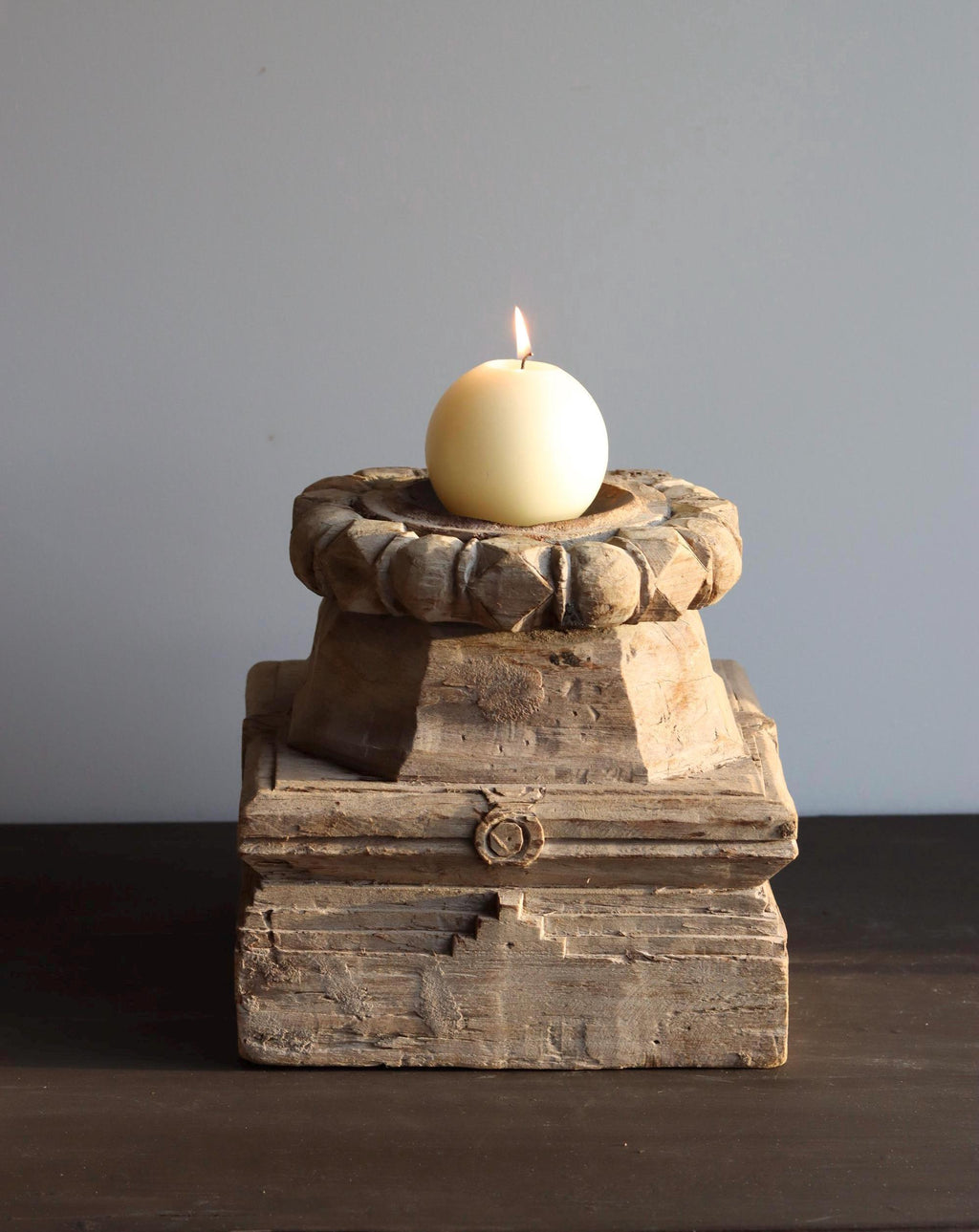 Vintage Wooden Column Base Candle Holder