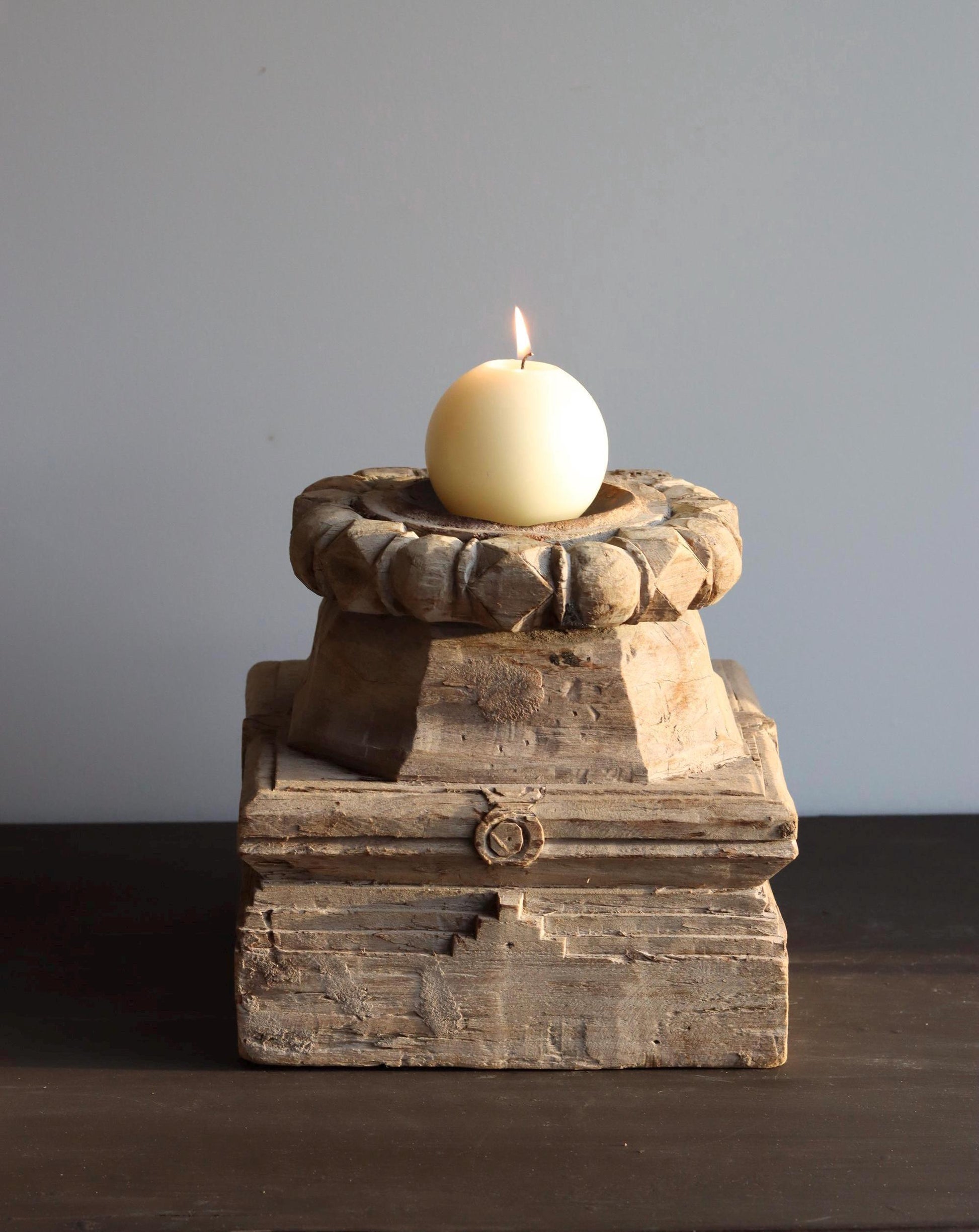 Vintage Wooden Column Base Candle Holder