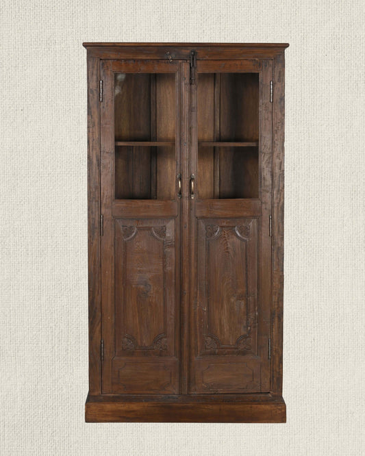 Antique Teak Wood Glass Almirah 14