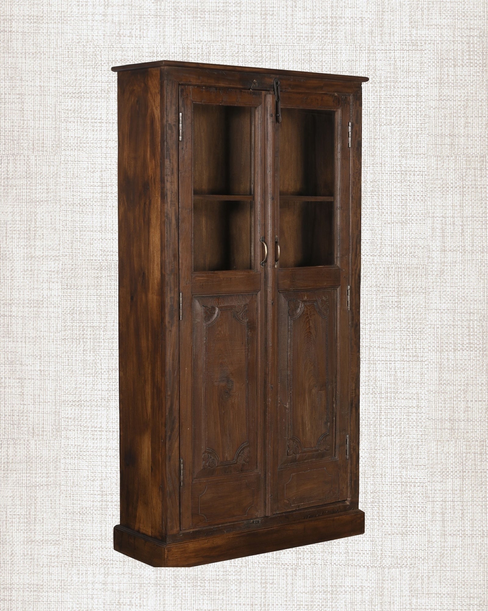 Antique Teak Wood Glass Almirah 14