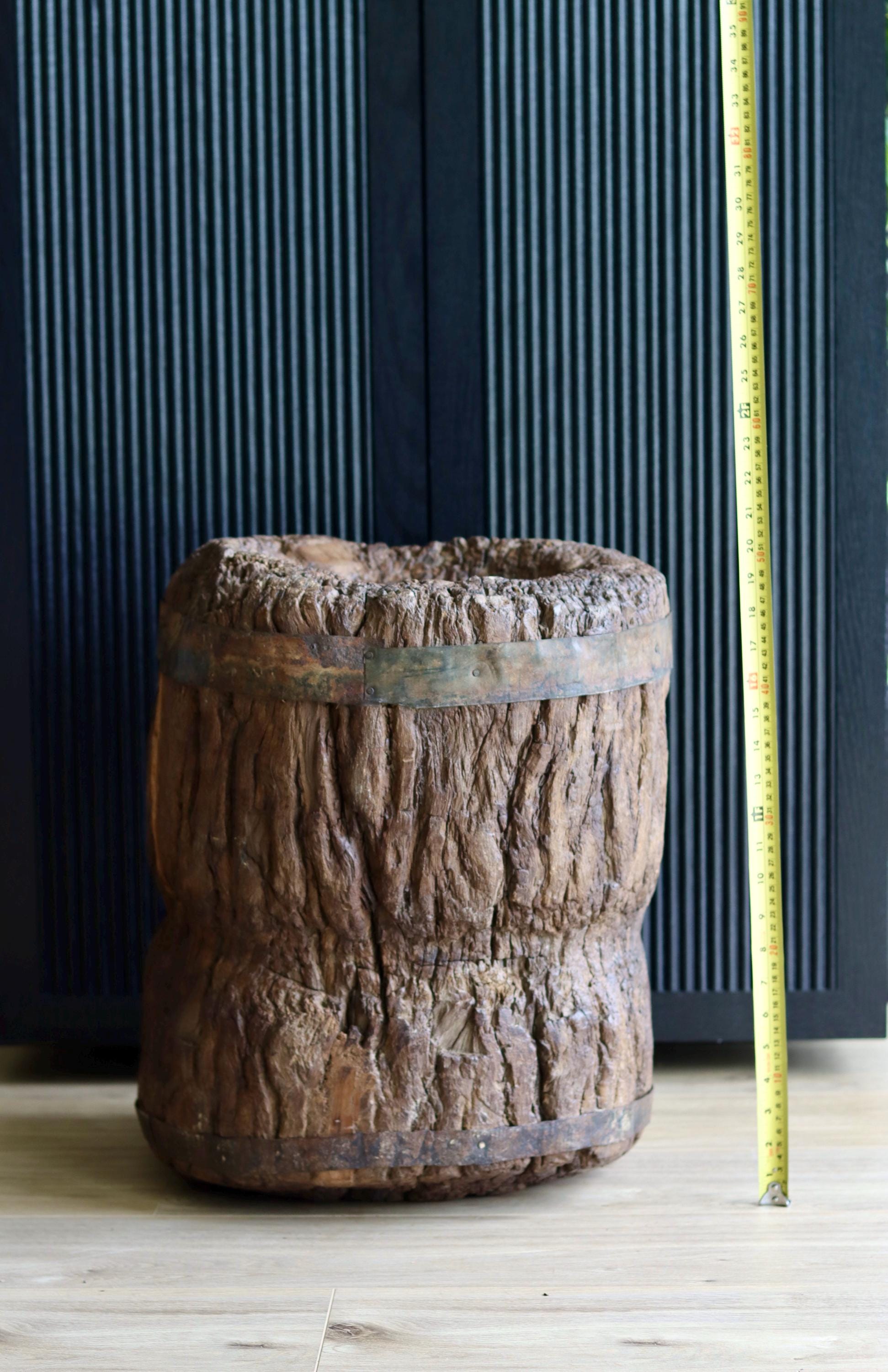 Large Vintage Rustic Side Table &  Heavy Ukhali Planter