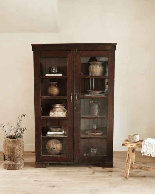 Antique Teak Wood Glass Almirah 8