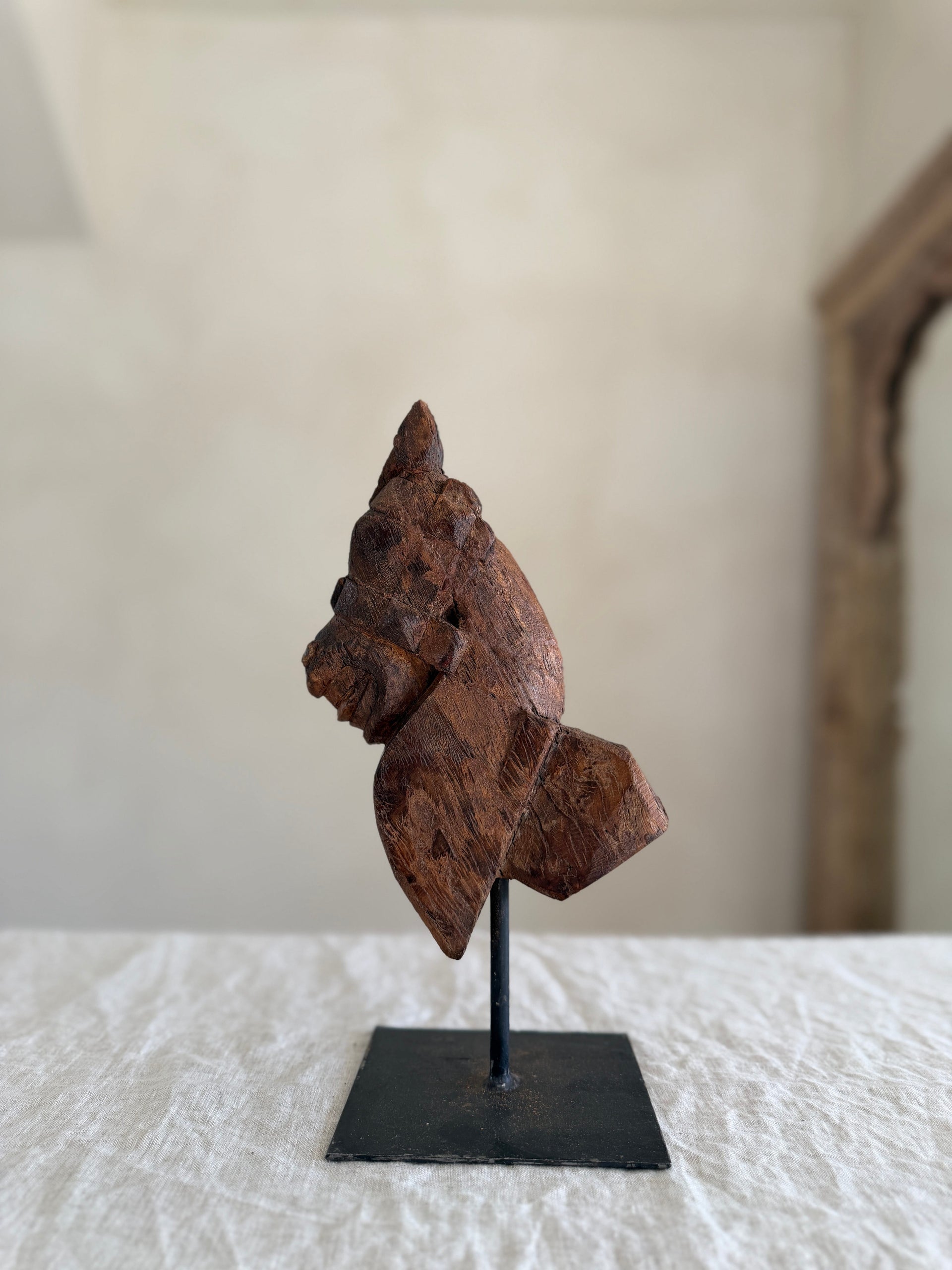 Antique Wooden Horse Head Sculpture on Stand 6