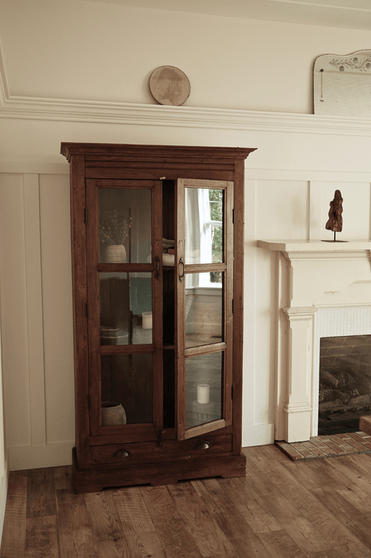 Antique Teak Wood Glass Almirah 2